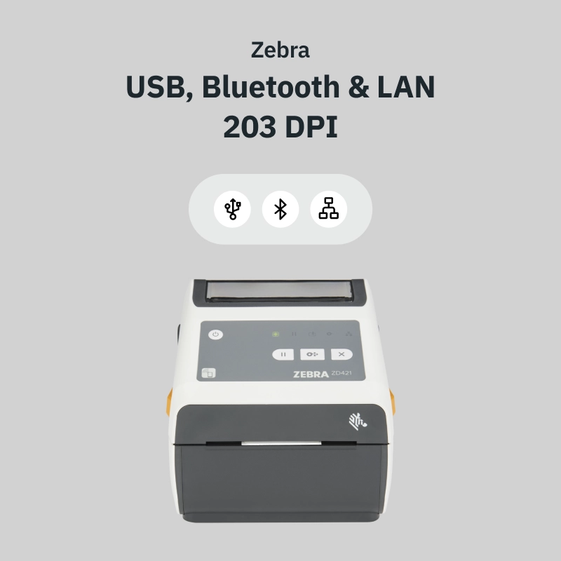 Zebra ZD421d Healthcare - Sjukvård - 203 dpi - USB - Bluetooth - Ethernet